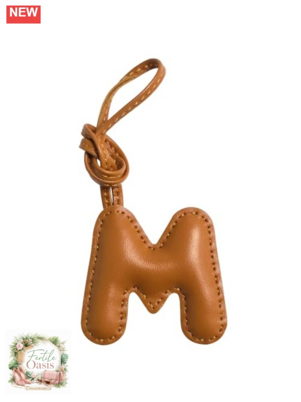 Faux Leather Initial Bag Charm - A-Z Letter Keychain Accessory for Bags, Belt